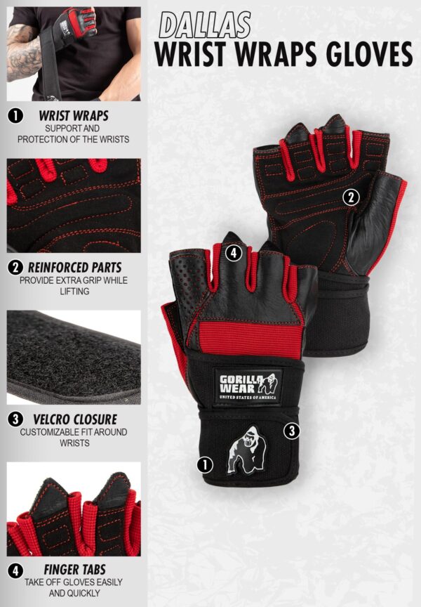 DALLAS WRIST WRAPS GLOVES - BLACK/BLUE - Image 5